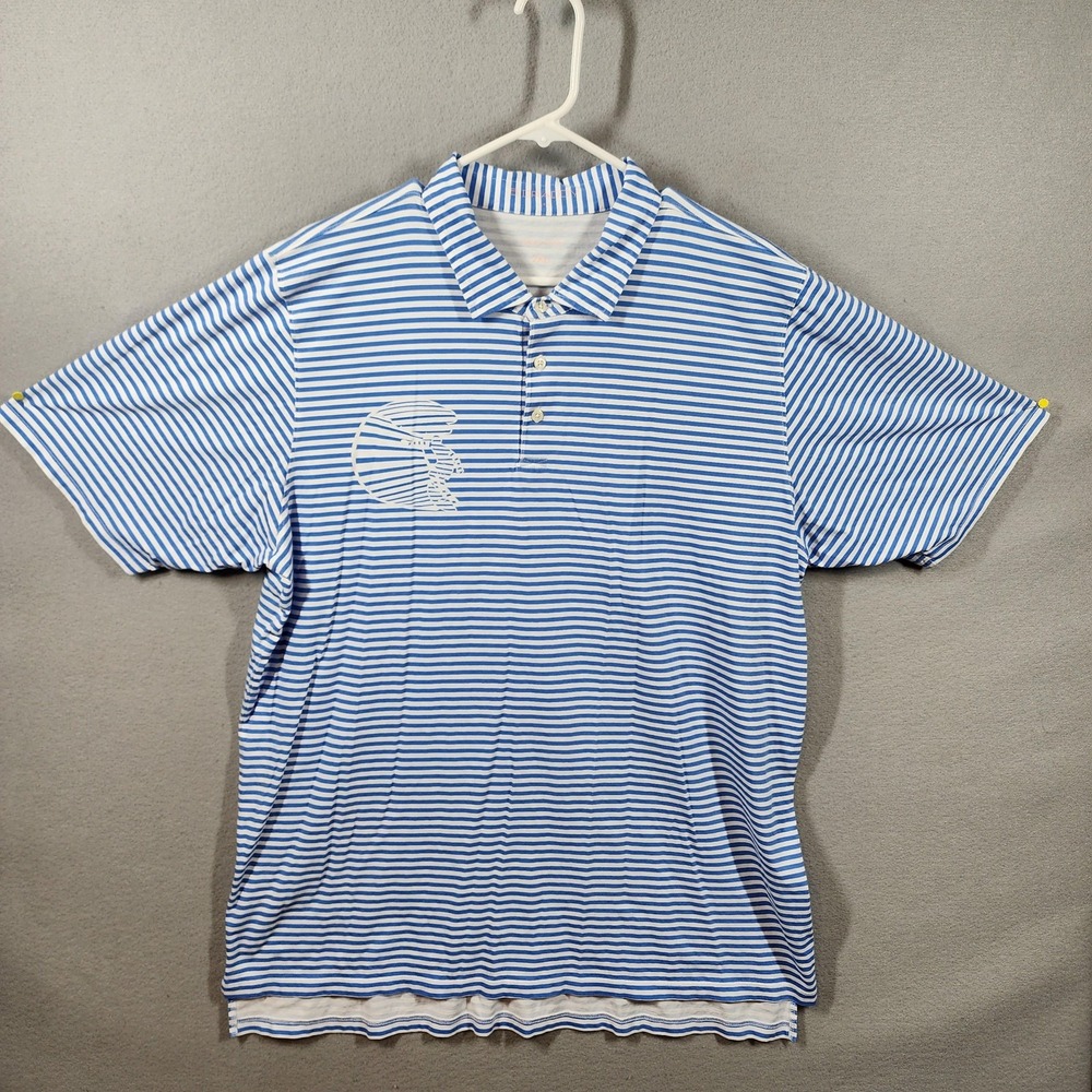 B Draddy Polo Shirt Mens 2XL‎ Blue White Striped Golf Pima Cotton Performance